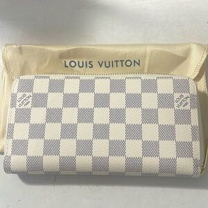 White LV large zip around wallet
